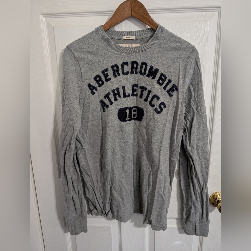 Abercrombie & Fitch Mens Shirt Gray Muscle Athletics Long Sleeve Y2k Size Medium